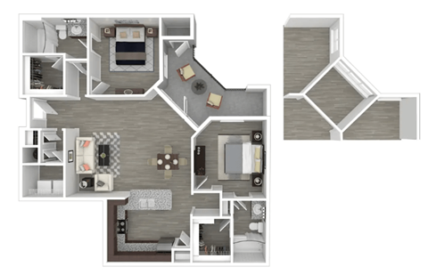 Floor plan for 2 beds, 2 baths, 1181 sqft